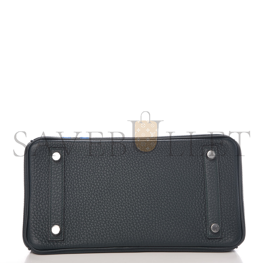 H**mes birkin 25 togo leather graphite grey tanzanian blue silver buckle bag 971796 (25*20*13cm)